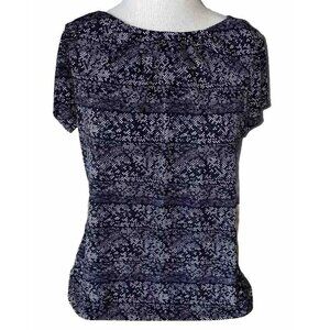 Worthington Blouse Women's Size PL Top Black White Short Sleeve Stretch Petite